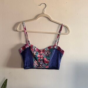 Anthropologie Navy and Pink Velvet Crop Top